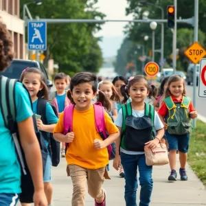 Students walking to school safely as classes resume