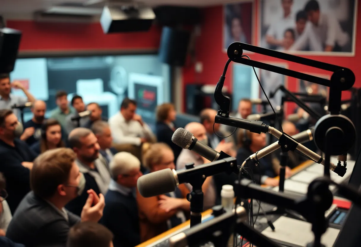 Interior of a radio station with sound equipment
