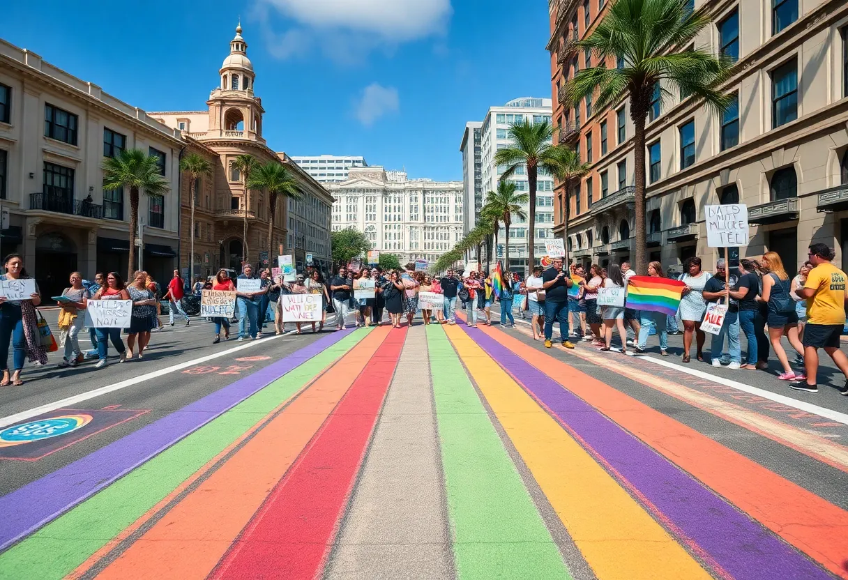Protesters at Rainbow Crosswalk