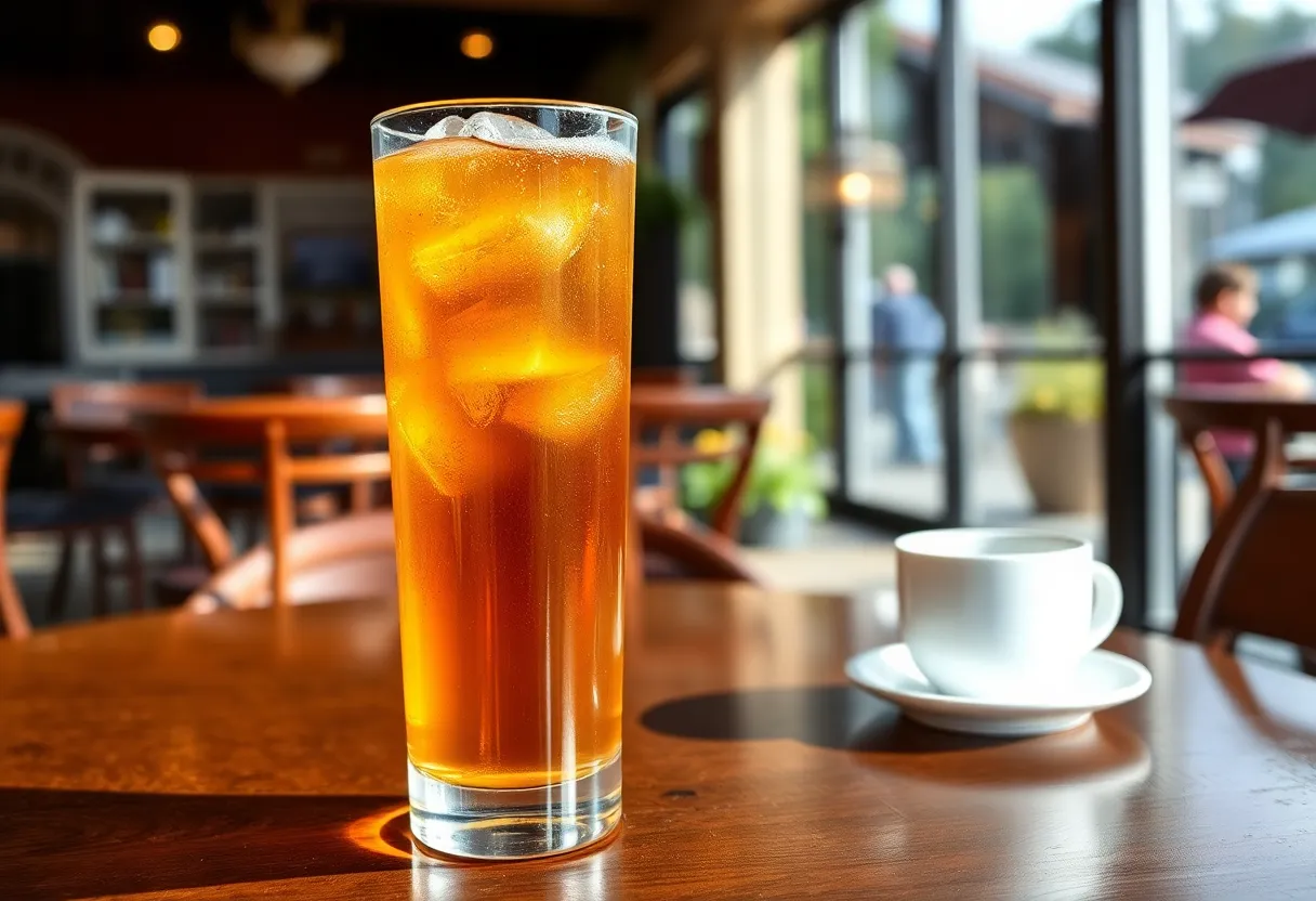 A refreshing glass of Southern-style iced tea in a café setting