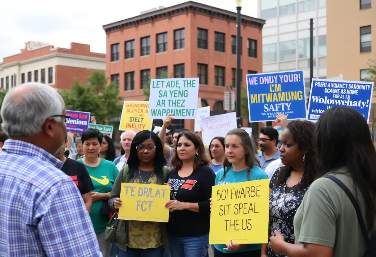 Community members engaging in discussion at a public meeting in Tallahassee