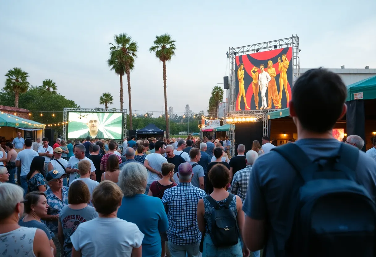 A scene from the Tallahassee Film Festival with attendees and film screens
