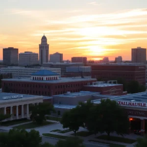 City skyline of Tallahassee with a fire station