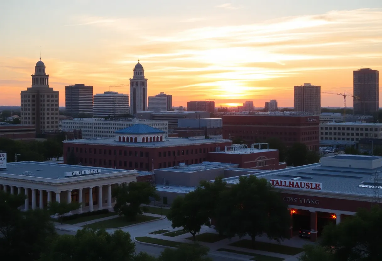City skyline of Tallahassee with a fire station