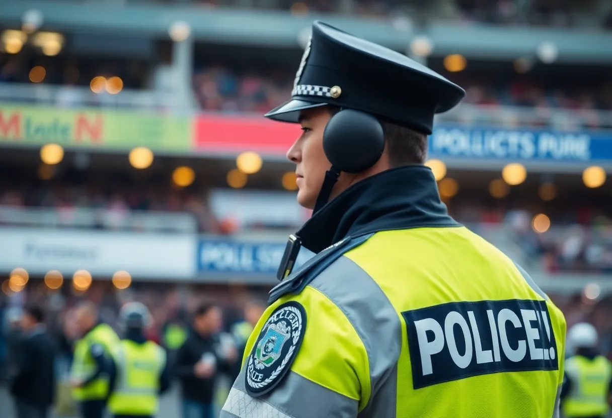 Police officers ensuring safety at a stadium event