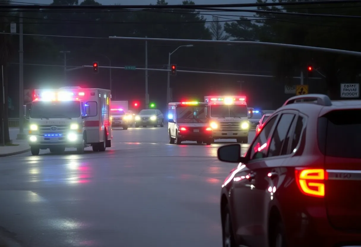 Emergency vehicles at a traffic incident scene in Tallahassee