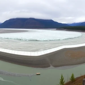 Temporary Levee Protecting Juneau from Flooding