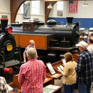 Community members exploring railroad history at Train Night