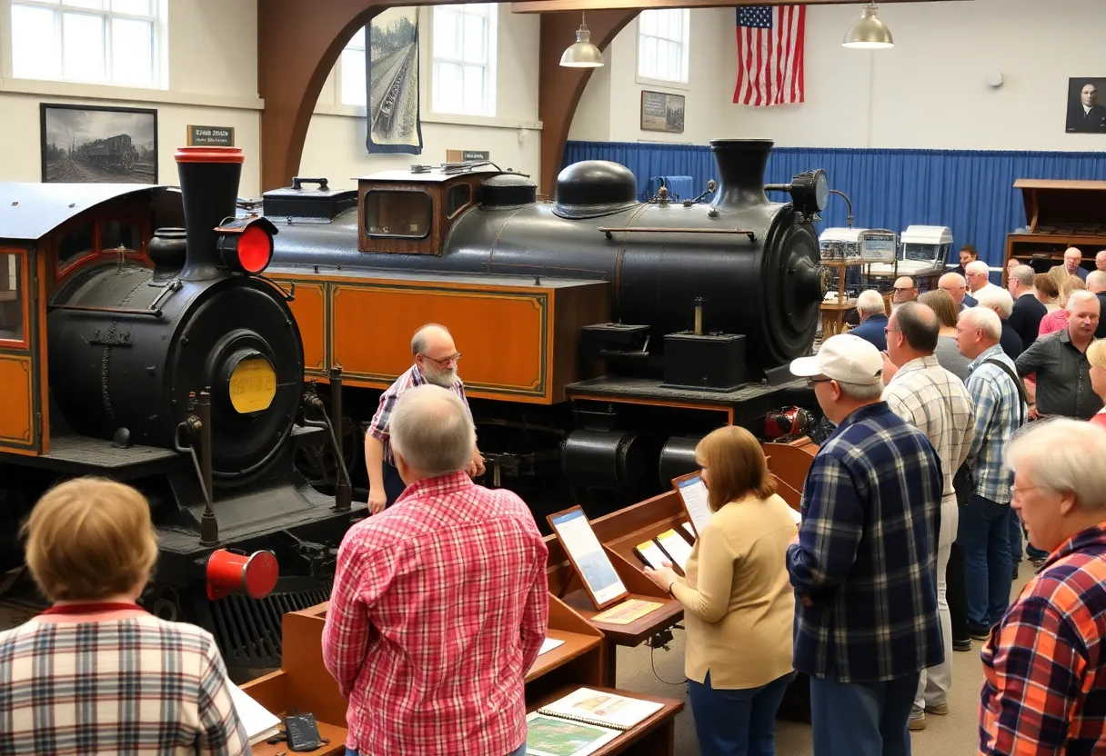 Community members exploring railroad history at Train Night