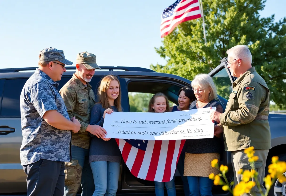 Celebration of a vehicle donation for a military family.