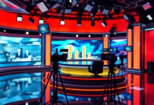 Television studio with broadcasting equipment