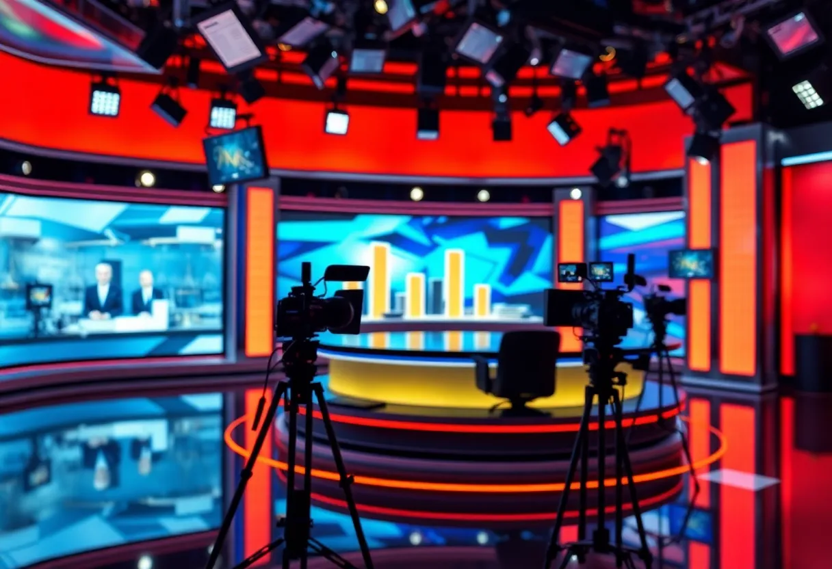 Television studio with broadcasting equipment