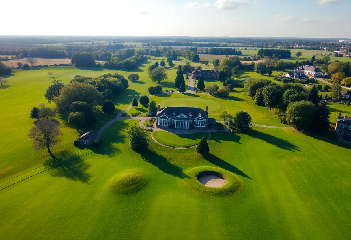 Aerial view of Capital City Country Club with golf course and clubhouse