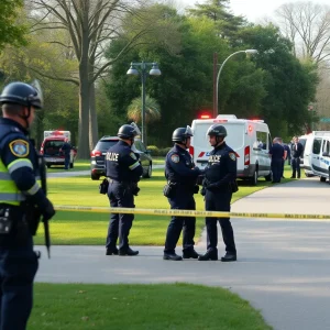 Emergency responders at Cascades Park after a violent incident