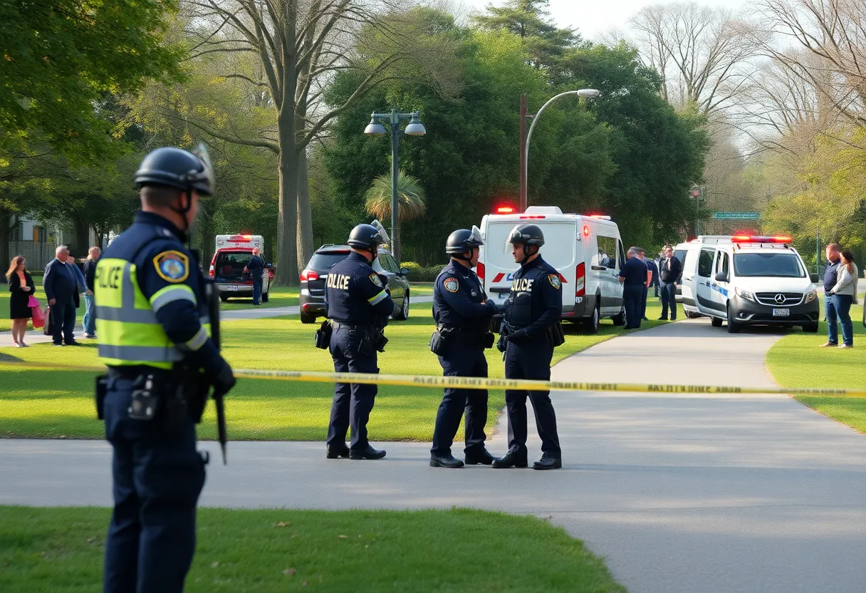Emergency responders at Cascades Park after a violent incident