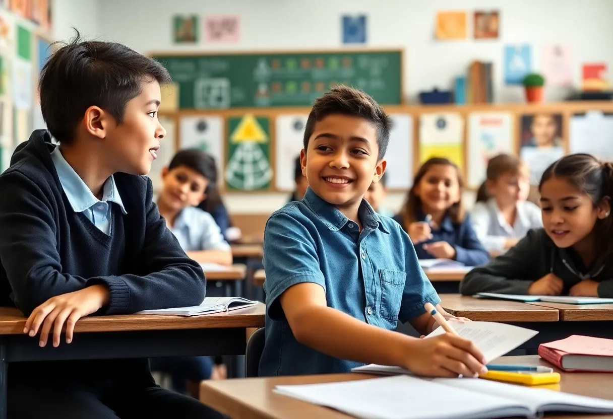 Students participating in classroom activities in a diverse learning environment.