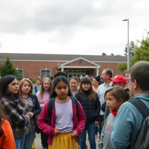 Community members concerned about safety in front of a school