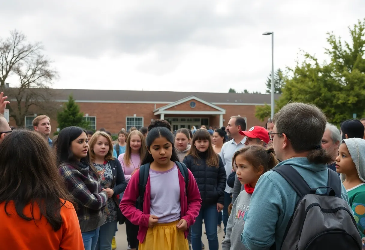 Community members concerned about safety in front of a school
