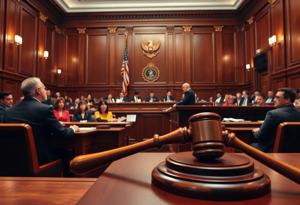 Courtroom with jurors deliberating during a trial