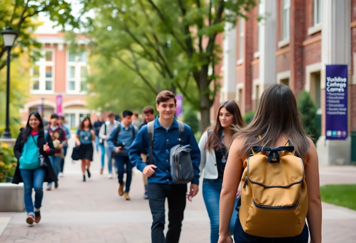 Florida A&M University campus with students and tuition announcement banner