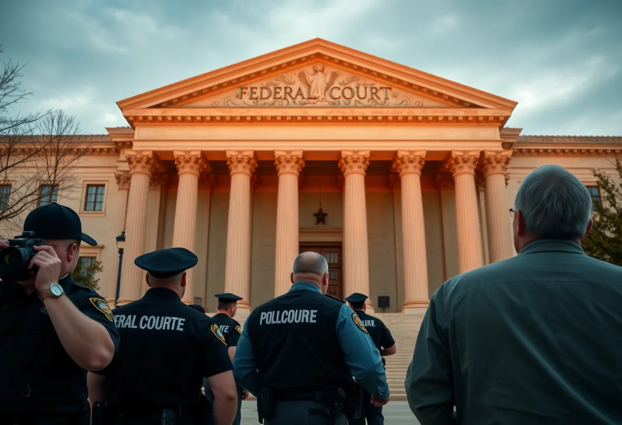 Federal courthouse indicating indictment proceedings