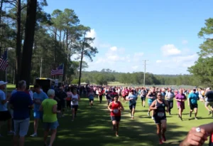 Runners competing in a cross country race at Apalachee Regional Park