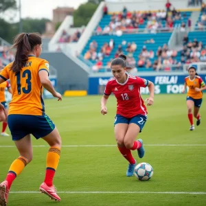 Florida State women's soccer team celebrating victory on the field.