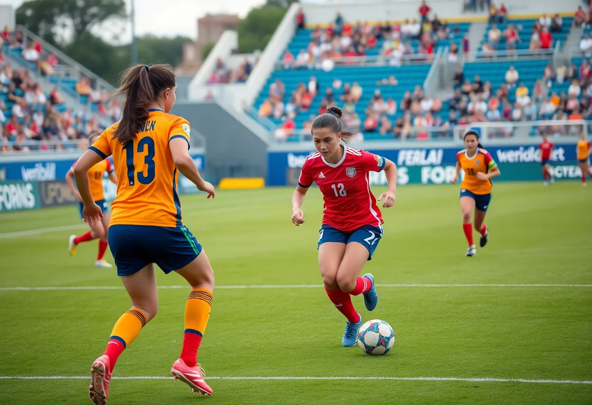 Florida State women's soccer team celebrating victory on the field.