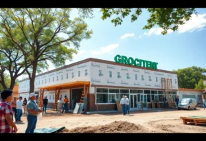 Construction workers at the groundbreaking of the grocery store in Griffin Heights