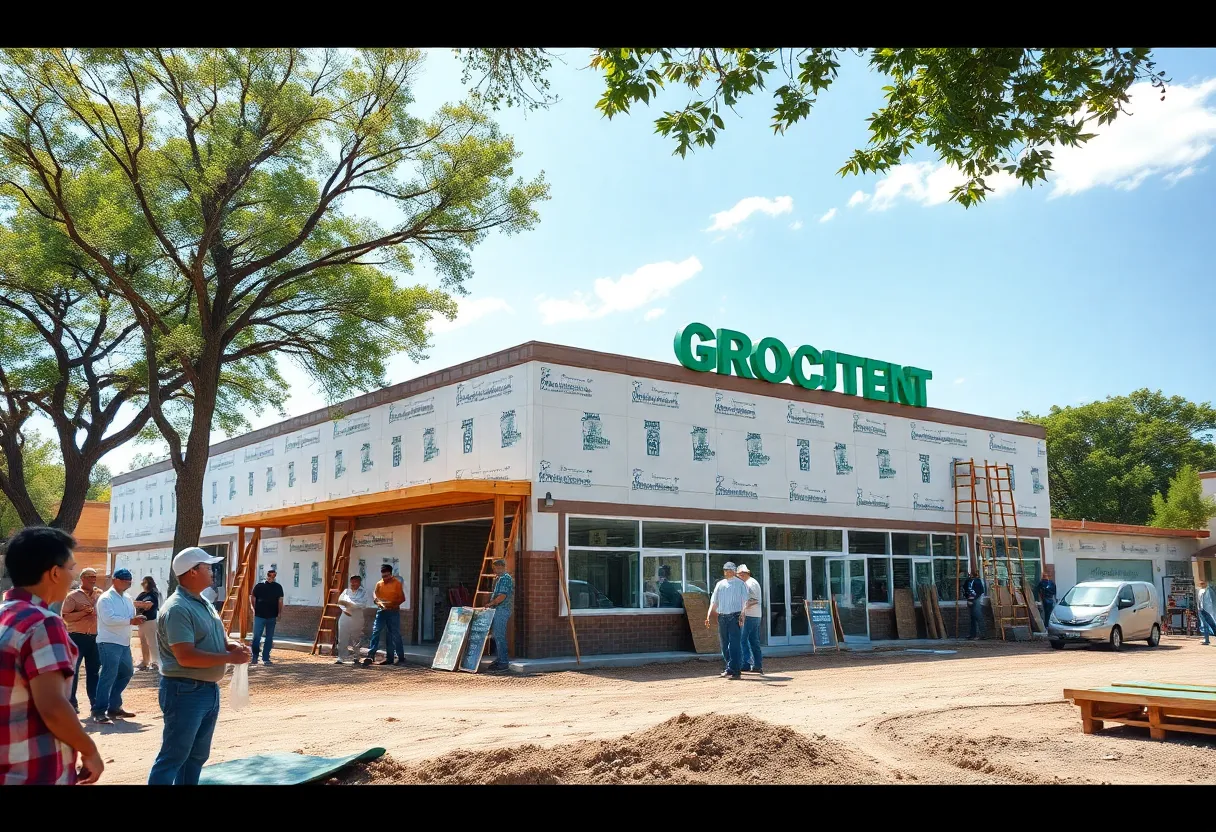 Construction workers at the groundbreaking of the grocery store in Griffin Heights