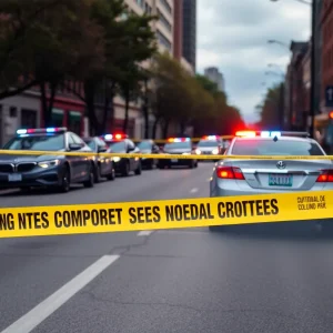 Scene depicting the impact of gun violence in Tallahassee with police presence.