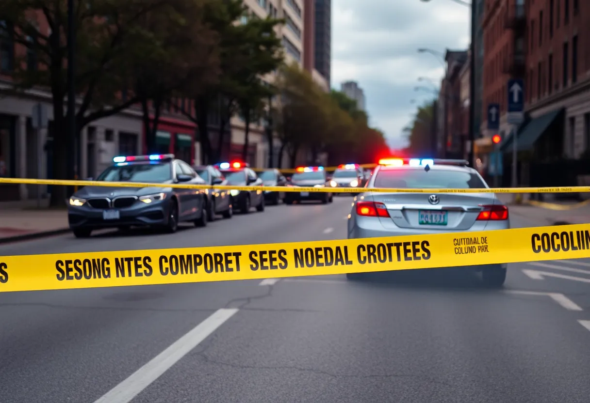 Scene depicting the impact of gun violence in Tallahassee with police presence.