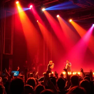 Concert scene with Heart performing at a venue