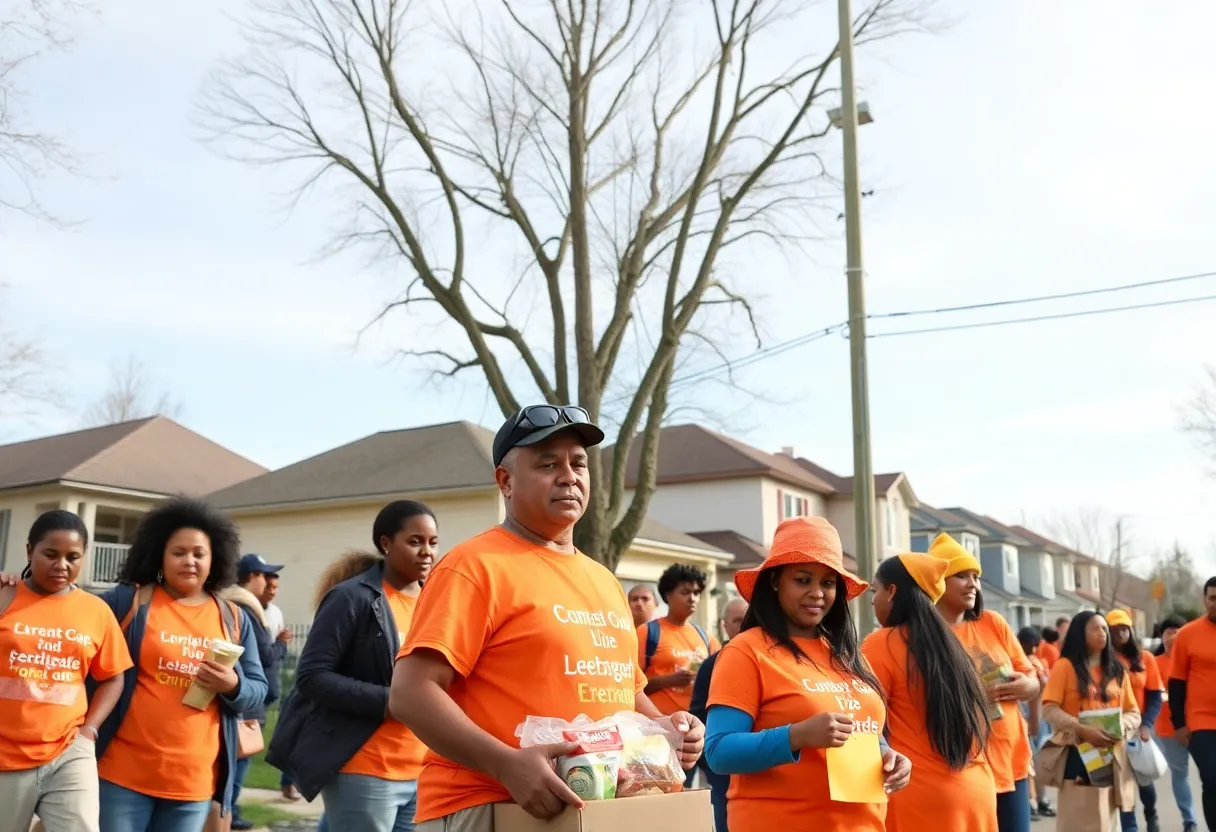 Community members wearing orange support food insecurity awareness