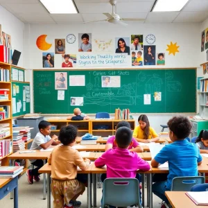 Classroom filled with books and engaged students
