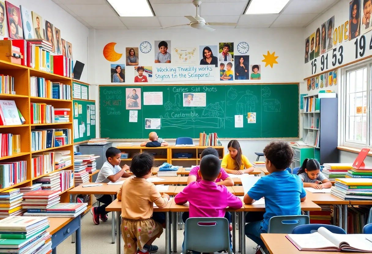 Classroom filled with books and engaged students