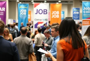 Job seekers interacting at a job fair in Leon County.