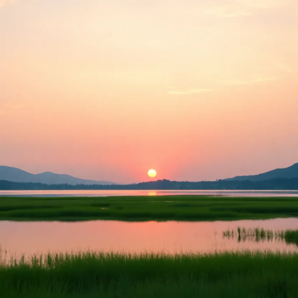 Scenic sunset over a lake as a tribute to John Newton