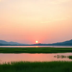 Scenic sunset over a lake as a tribute to John Newton
