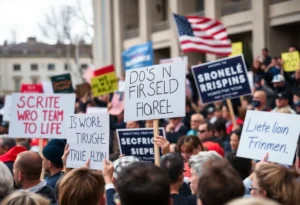Crowd at political rally showcasing diverse viewpoints on free speech and political discourse.