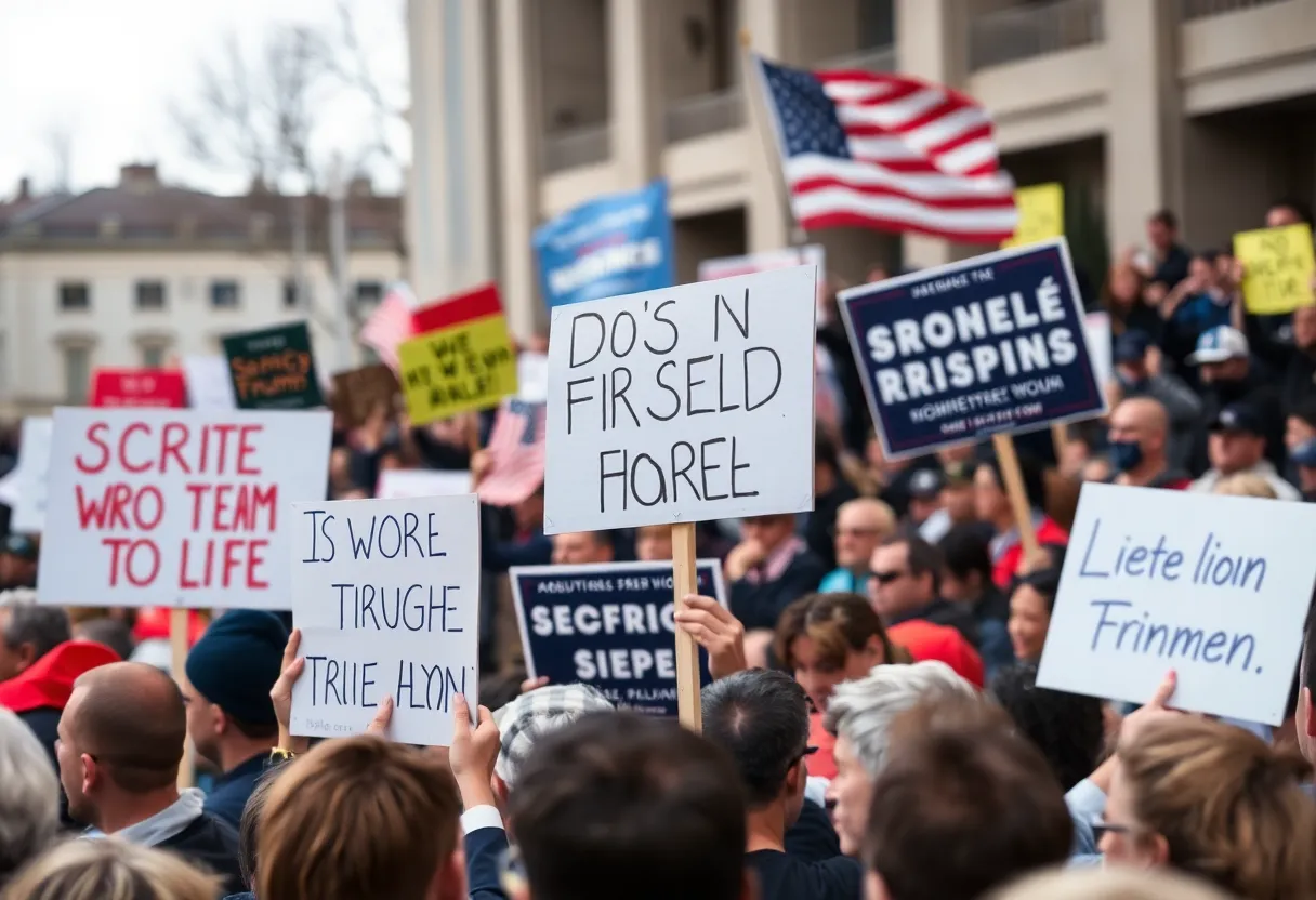 Crowd at political rally showcasing diverse viewpoints on free speech and political discourse.