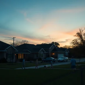 Suburban Neighborhood with Children Playing