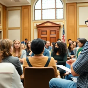 Community members discussing improvements to the Tallahassee Comprehensive Plan at a public hearing.