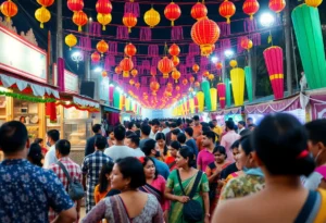 Crowd enjoying the Tallahassee festivals with food stalls and performances.