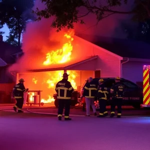 Emergency responders battling a fire at a house in Tallahassee