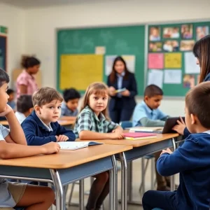 Students in a classroom practicing safety measures