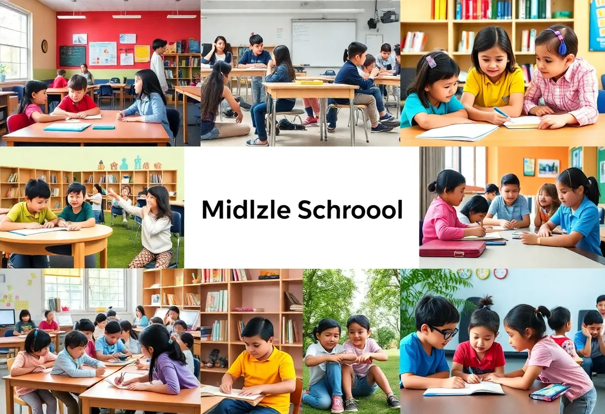 Collage of various public middle schools in Tallahassee with children engaged in learning.