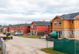 Construction site showing delays in affordable housing project