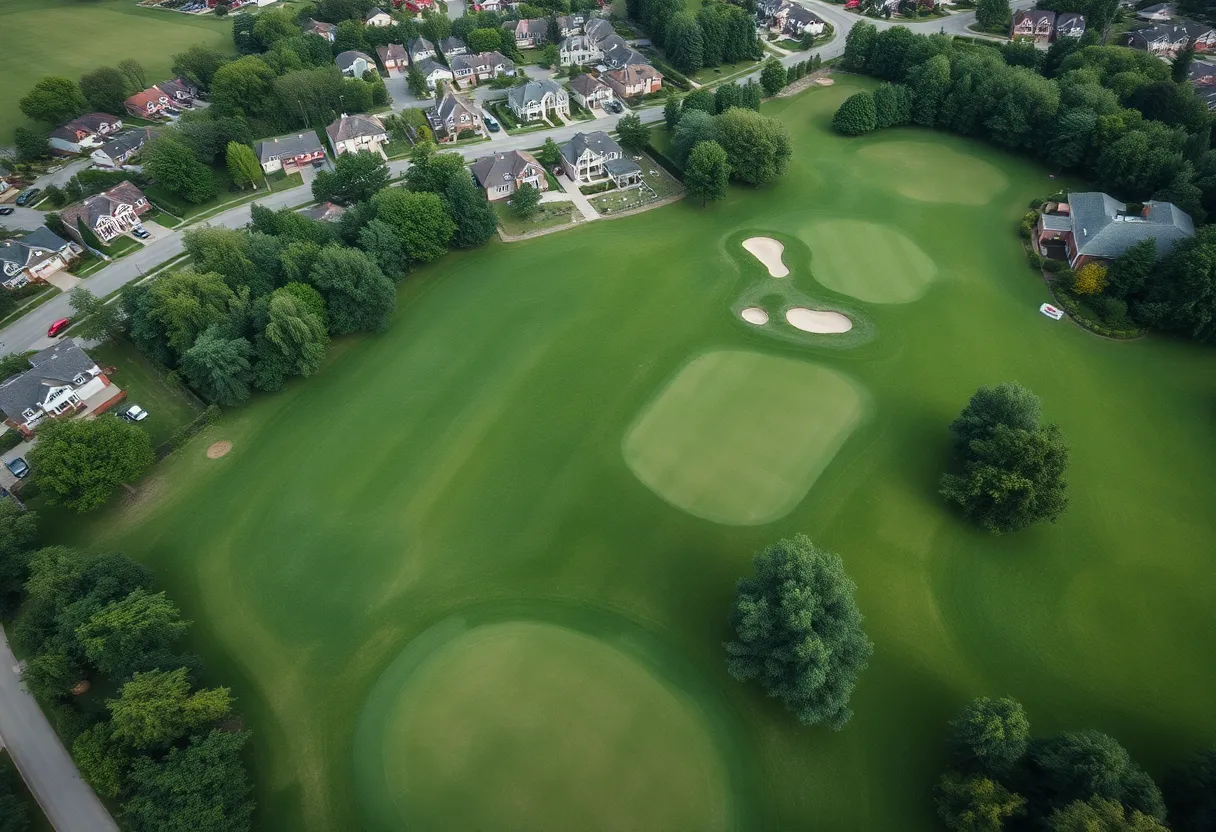 Aerial view showcasing the Capital City Country Club surrounded by residential areas