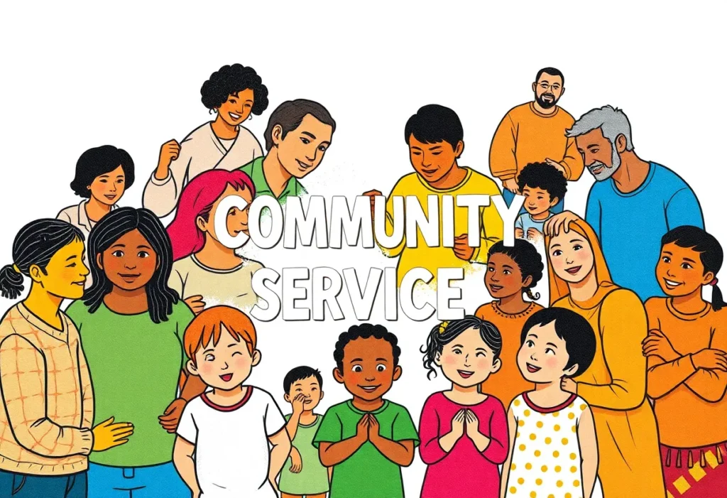 Diverse families and children in community service activities
